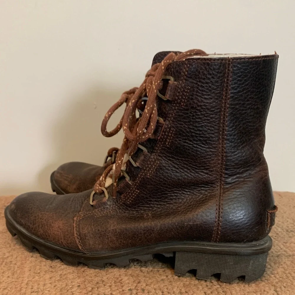 Sorel Brown Winter Leather Sherpa Boots 8 - Picture 7 of 10